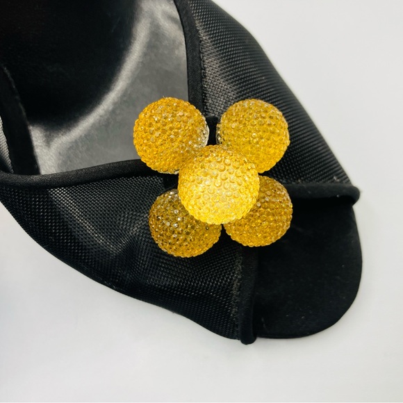 Something Bleu Black Mesh Gold Yellow Ball Pump Heels Peep Toe Italy Size 7 - Picture 3 of 16